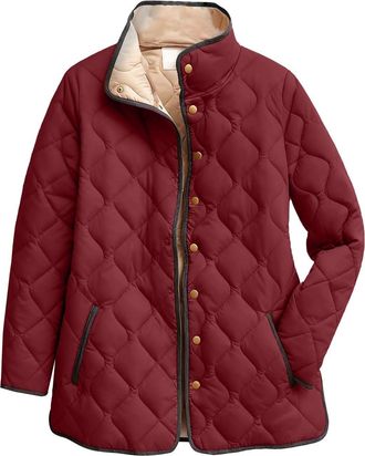 Generic Womens Lightweight Quilted Jacket, Large Sizes, Transition Jacket with Zip, Warm Lined Winter Jacket, Oversized Down Jacket, Stand-Up Collar, Fleece J