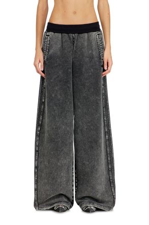 Diesel Wide pants in washed cotton with side bands - Pants - Woman - Grey