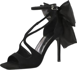 Generic Heel Sandals for Women Sexy Open Toe Stiletto High Heel 11 CM Large bow Openwork Rhinestones Pump Party Dress Heel (7.5)