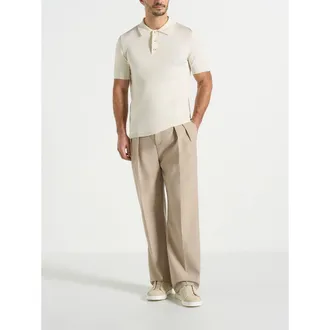 Mani&egrave;re De Voir Bryn Luxe Knitted Polo Top in Cream at Nordstrom, Size Medium
