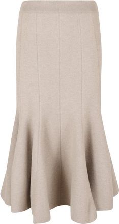 Bottega Veneta Uitlopende midi-rok van kasjmiermix met hoge taille - Dames - Midirokken - Beige - S - Kasjmier - Rokken