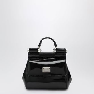 Dolce & Gabbana Mini patent calf leather bag with logo plaque, black