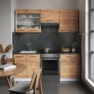 Vicco Mueble De Cocina Fame-line, Oro Potencia Roble/blanco, 200 Cm, Et Antracita, Vicco