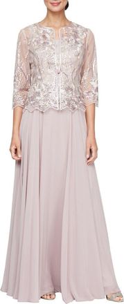 Alex Evenings Sequin Embroidered Cocktail Dress with Jacket in Blush at Nordstrom, Size 12P