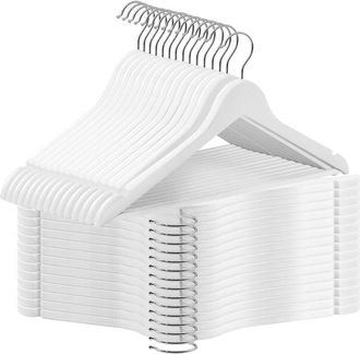 OEM Juego De 30 Perchas De Madera Resistentes Y Suaves Para Tu Armario, Gancho Giratorio De 360&deg;, Aberturas En Los Hombros, Antideslizantes, Blancas