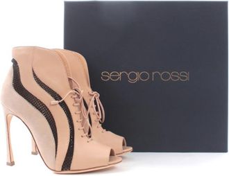 Sergio Rossi Suede & Leather Mesh Paneled Ankle Boots Size 35.5