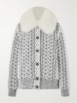 Moncler Bomber Imbottito Con Finiture In Shearling Beille - Grigio