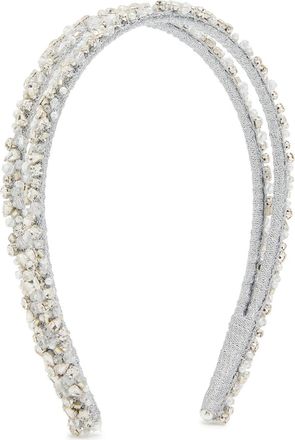 Jennifer Behr Leonora Crystal-embellished Metallic Silk Headband - Silver - One Size