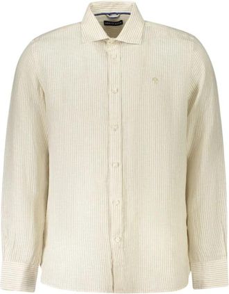 North Sails Lange Mouw Gestreept Shirt - Heren - Casual Overhemden - Beige - M - Linnen - Overhemden