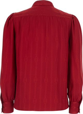 Gucci Womens Silk Shirt With Bow, Red Blouses