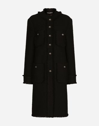 Dolce & Gabbana Single-breasted Tweed Coat - Woman Coats And Jackets Black 36