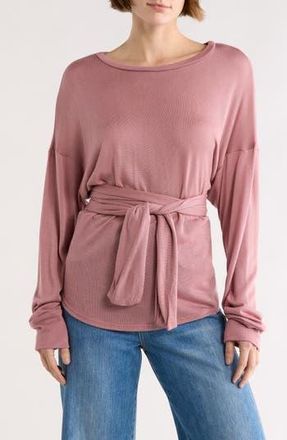 Go Couture Faux Tie Wrap Sweater in Mauve Deep Interlock at Nordstrom Rack, Size X-Large