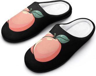 Generic Peach Fruit Funny Mens Cotton Slippers Soft Non-Slip Rubber Sole House Slipper Indoor Outdoor