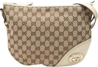 Gucci Pre-owned Canvas Crossbody Bag - Dames - Vintage Schoudertas - Beige - ONE Size - Leer - Vintage