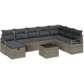 vidaXL Conjunto De Sof&aacute; De Jard&iacute;n 8 Pcs Gris Polirat&aacute;n Vidaxl
