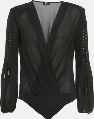 Elisabetta Franchi Black Crepe Long Sleeve Bodysuit
