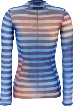 Jean Paul Gaultier Air Print Stretch Tulle Top - Blue