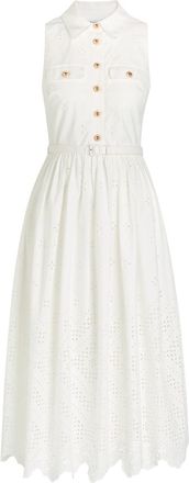 Self Portrait Broderie Anglaise Belted Cotton Midi Dress - White - 16 (UK16 / XL)