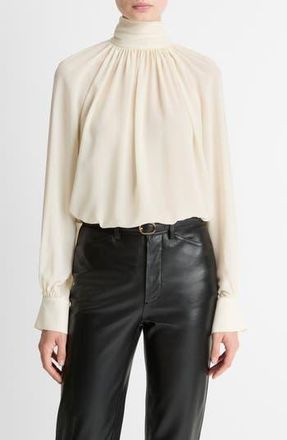 Vince Draped Ruffle Mock Neck Crepe Top in Cream at Nordstrom Rack, Size X-Small