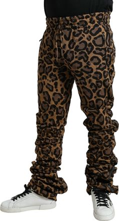 Dolce & Gabbana Mens Leopard Jacquard Joggers Brown Polyester Cotton Nylon