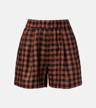 Asceno Checked linen shorts