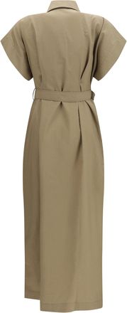 Brunello Cucinelli Womens Pocket Belted Midi Dress Earth Brown Cotton; Polyamide