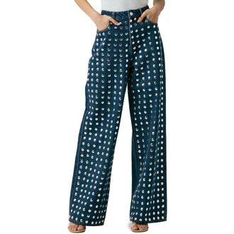 Blank NYC Franklin Studded High Waist Wide Leg Jeans in Silver Dreams at Nordstrom Rack, Size 26