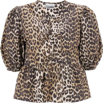Ganni Leopard Print Peplum Blouse