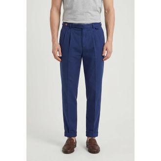Brunello Cucinelli Blue Pleated Cotton Trousers, Brand Size 56 (US Size 40)