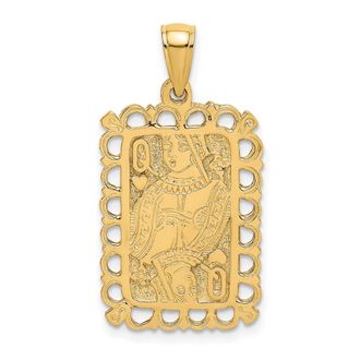 Diamond2Deal 14k Yellow Gold Queen of Hearts Playing Card Charm Pendant