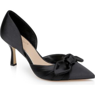 Badgley Mischka Emelia dOrsay Pointed Toe Pump in Black Satin at Nordstrom, Size 6