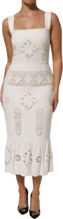 Dolce & Gabbana White Floral Lace Sleeveless Midi Womens Dress (Pre-Owned)