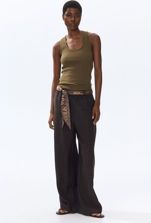H&M Scarf-detail Linen-blend Trousers in Dark Brown at Nordstrom, Size Xx-Large