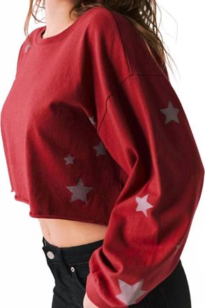Chaser Distressed Stars Long Sleeve Top In Carmine Red