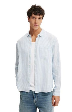 Cotton On Mens Relaxed Linen Long Sleeve Shirt in Sky Blue Stripe at Nordstrom, Size Xx-Large