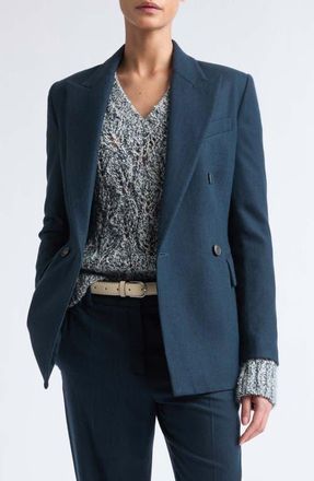 Eleventy Double Breasted Virgin Wool & Cashmere Jacket in 178 Dark Jade at Nordstrom, Size 44