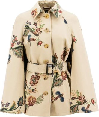 Etro Jassen, Dames, Veelkleurig, S, Katoen, Bloemenprint Cape Trenchcoat
