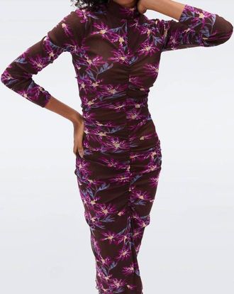 Diane Von Fürstenberg Verina Reversible Mesh Dress In Paris Floral Purple And Tiny Bean