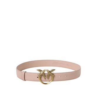 Pinko Elegante Liefdesvogels Leren Riem - Dames - Riemen - Roze - XS - Leer - Accessoires