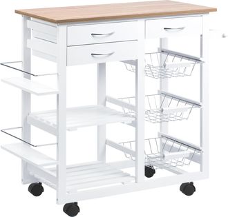 OEM Carrito De Cocina Carro De Servicio Multifuncional Con Cajones Cestas Estantes Toallero Ruedas 92x37x82 Cm Blanco