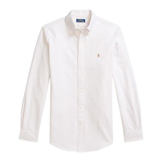 Ralph Lauren Custom Fit Gestreept Oxford Overhemd - Heren - Zakelijke Overhemden - Wit - M - Katoen - Overhemden