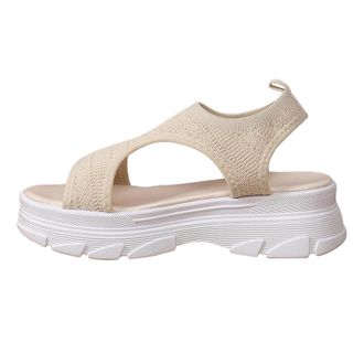 Generic Women Summer Flyweaving Mesh Platform Sandals Hollow Out Open Toe Lightweight Sporty Large Size Footwear Comfort Walking (Beige, 5.5)