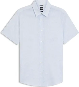 BOSS Floral-print slim-fit shirt in stretch linen
