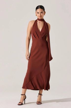 Astr Hilaire Midi Dress In Rust Brown