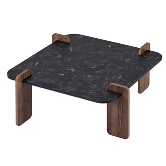 Calicosy Mesa de centro con tablero cuadrado l90 cm - nogal y madera negra