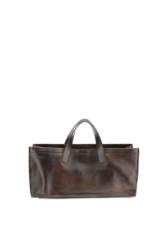 Staud Womens Tote Handbag Port Espresso Distressed Leather Lamb Shoulder Bags