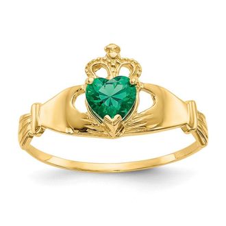 Diamond2Deal 14k Yellow Gold Green Cubic Zirconia Polished Claddagh Ring