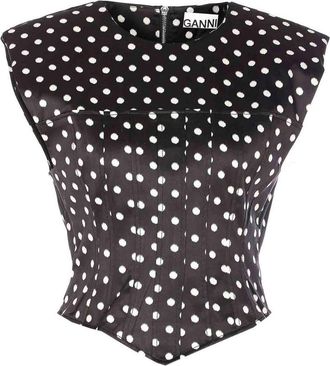 Ganni Black Printed Dots Print Top