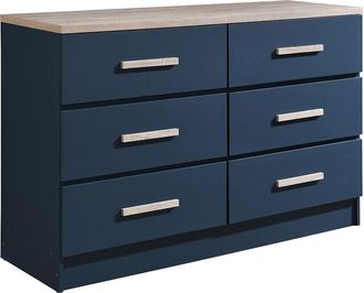 Vente-Unique Com&ograve; 6 Cassetti Blu E Naturale - Skaido