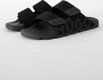 HUGO BOSS Mens HUGO Evander Mens Faux-Suede lides with Logo Detailing - Black 001 - Size: 10